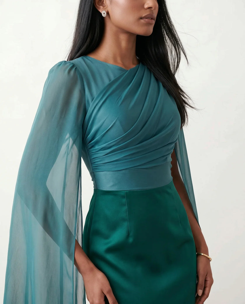 Mermaid Maxi Dress Women Wedding Guest Chiffon Lace-Up Long Sleeve
