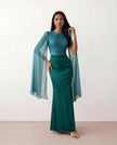 Mermaid Maxi Dress Women Wedding Guest Chiffon Lace-Up Long Sleeve
