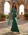 Mermaid Maxi Dress Women Wedding Guest Chiffon Lace-Up Long Sleeve