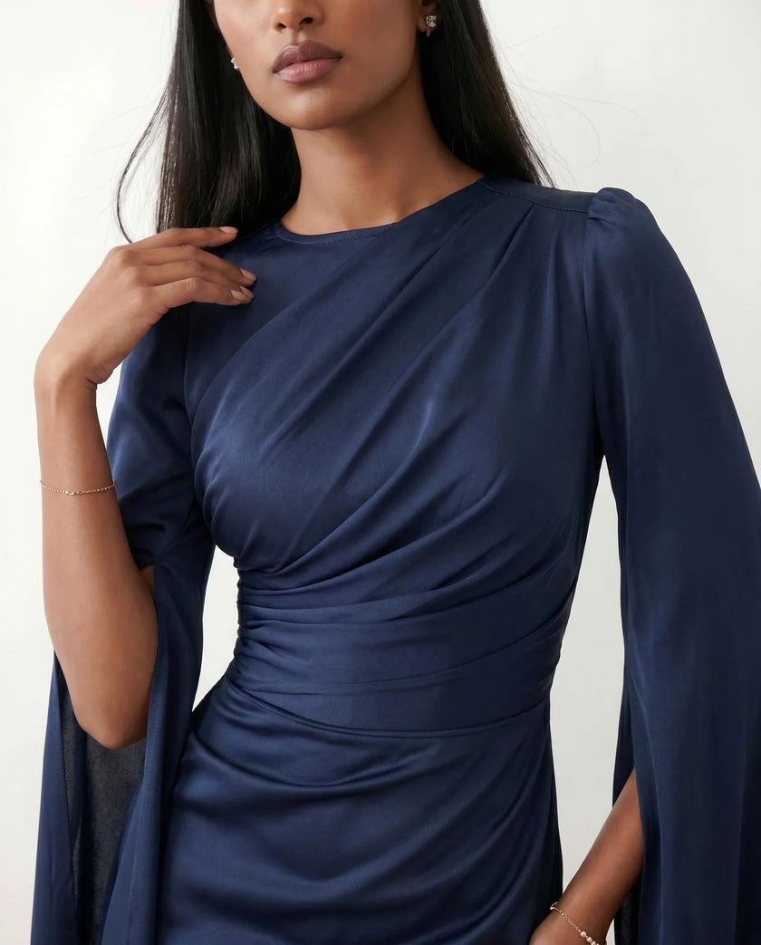 Mermaid Maxi Dress Women Wedding Guest Chiffon Lace-Up Long Sleeve