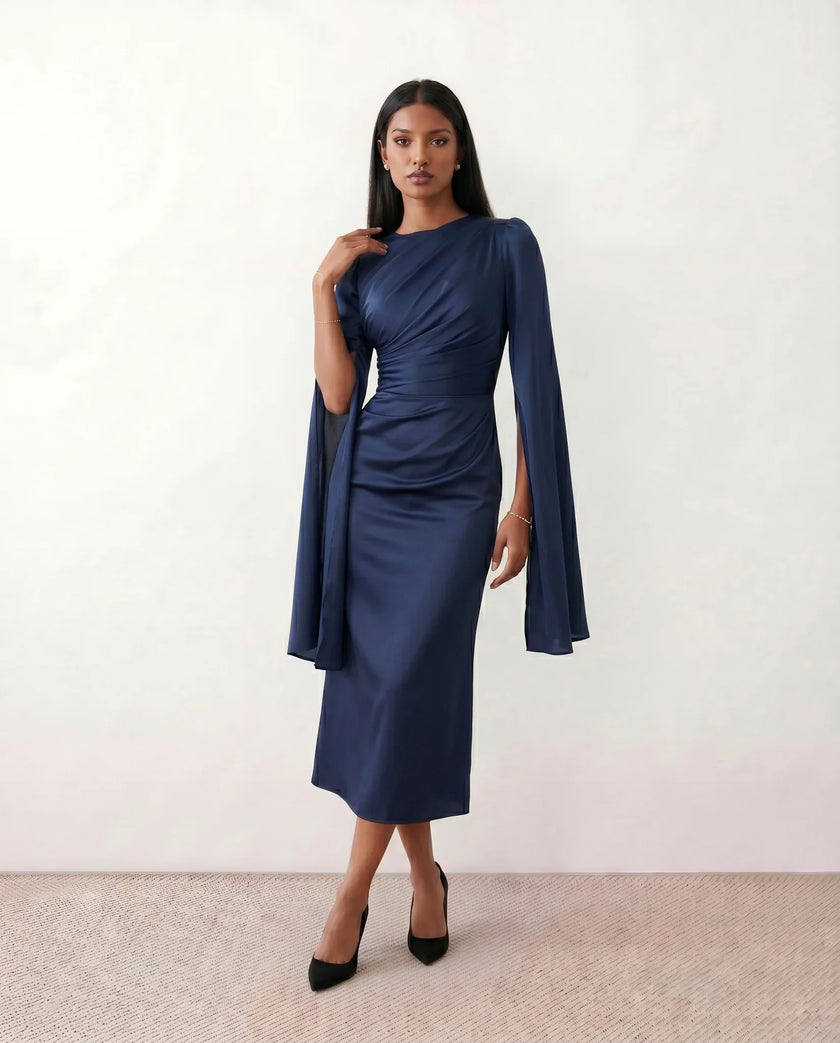 Mermaid Maxi Dress Women Wedding Guest Chiffon Lace-Up Long Sleeve