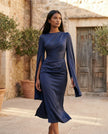 Mermaid Maxi Dress Women Wedding Guest Chiffon Lace-Up Long Sleeve