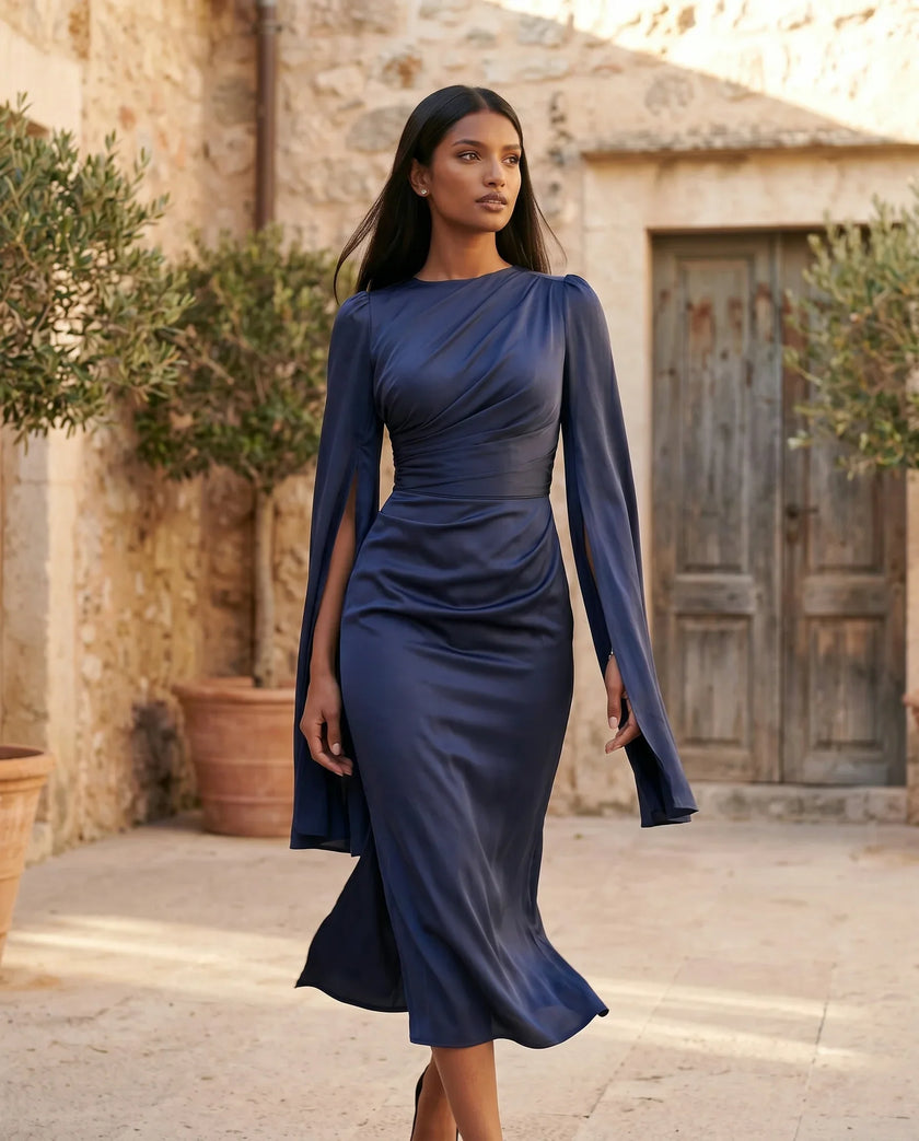 Mermaid Maxi Dress Women Wedding Guest Chiffon Lace-Up Long Sleeve