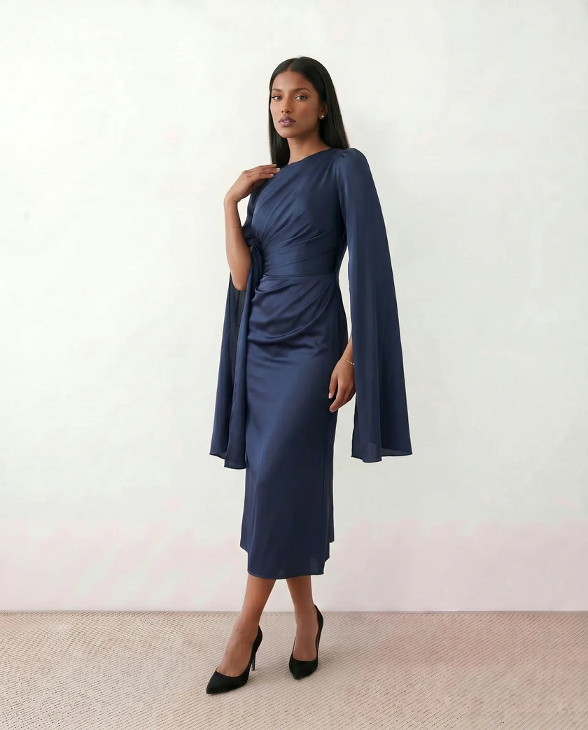 Mermaid Maxi Dress Women Wedding Guest Chiffon Lace-Up Long Sleeve