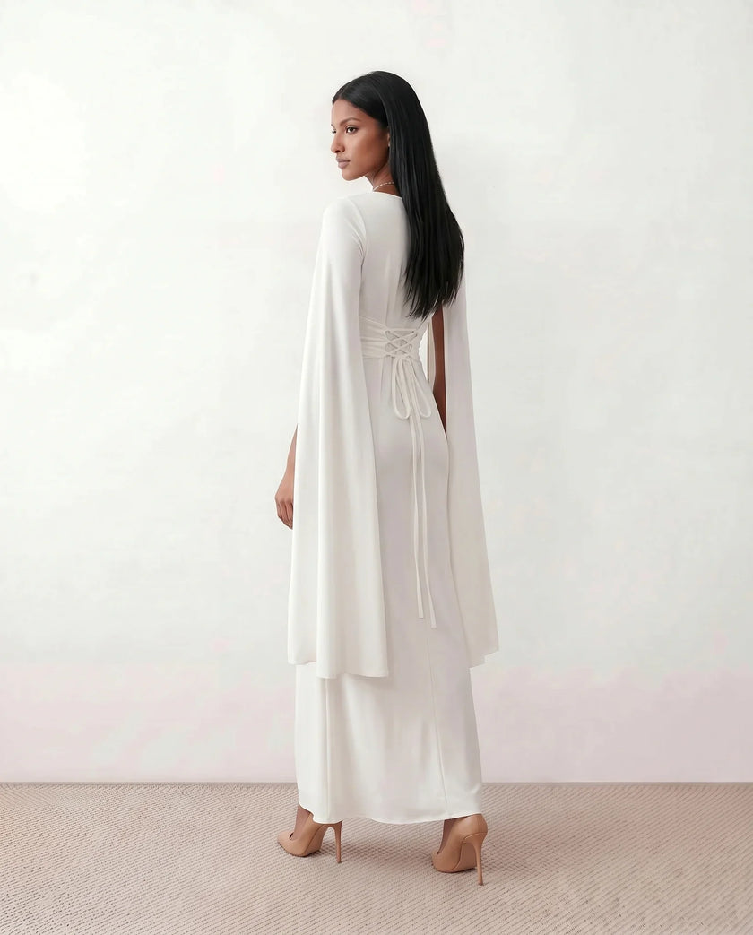 Mermaid Maxi Dress Women Wedding Guest Chiffon Lace-Up Long Sleeve