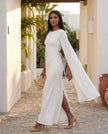 Mermaid Maxi Dress Women Wedding Guest Chiffon Lace-Up Long Sleeve