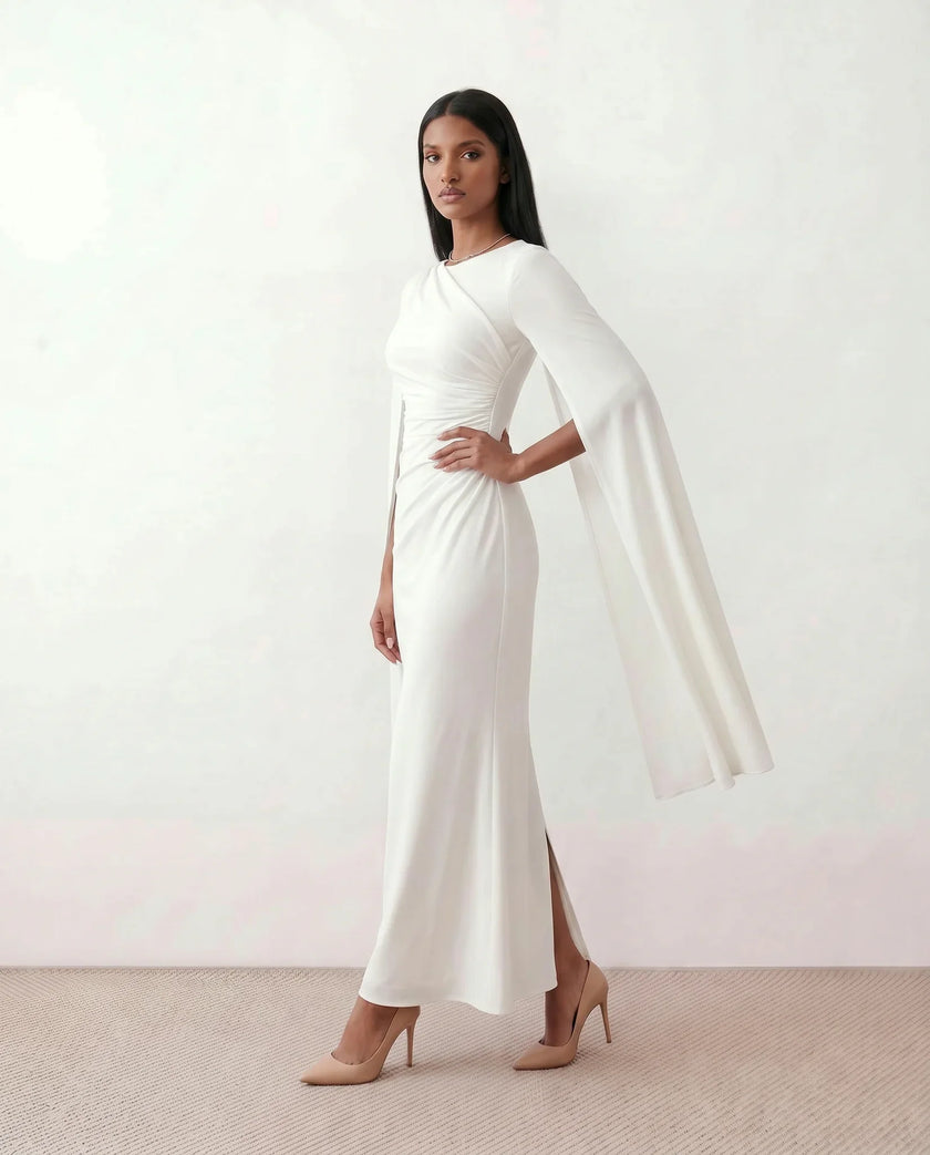 Mermaid Maxi Dress Women Wedding Guest Chiffon Lace-Up Long Sleeve