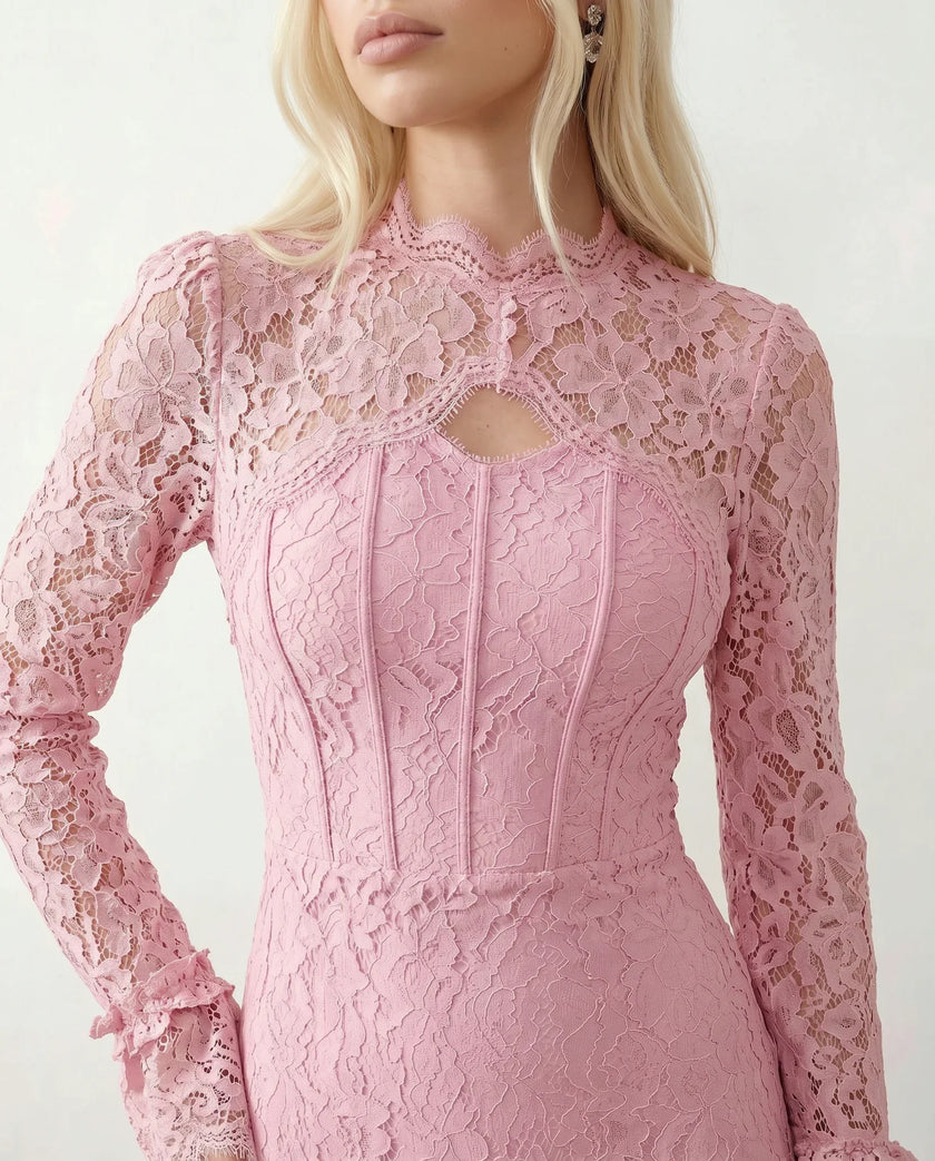 Lace Maxi Dress Women, Wedding Guest Mermaid Corset Long Sleeve