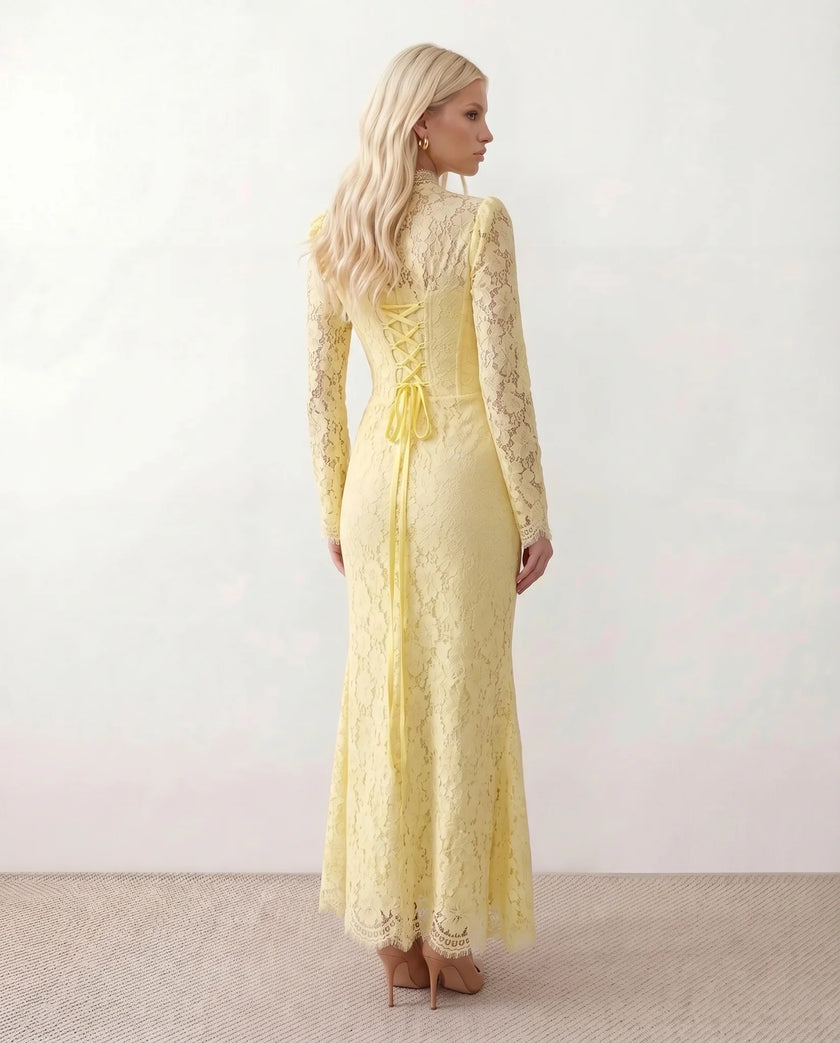 Lace Maxi Dress Women, Wedding Guest Mermaid Corset Long Sleeve