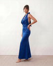 Satin Maxi Dress Women Cowl Neck Halter Backless Formal