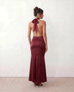 Satin Maxi Dress Women Cowl Neck Halter Backless Formal