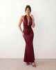 Satin Maxi Dress Women Cowl Neck Halter Backless Formal