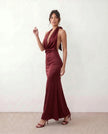 Satin Maxi Dress Women Cowl Neck Halter Backless Formal