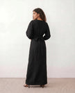 Maxi Dress Women, Wedding Guest Wrap V-Neck Tie-Back Long Sleeve