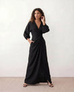Maxi Dress Women, Wedding Guest Wrap V-Neck Tie-Back Long Sleeve