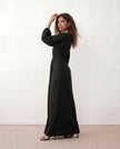 Maxi Dress Women, Wedding Guest Wrap V-Neck Tie-Back Long Sleeve