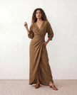 Maxi Dress Women, Wedding Guest Wrap V-Neck Tie-Back Long Sleeve