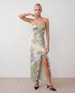 Maxi Dress Women Strapless Floral Square Neck Fitted Wedding Guest