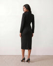 Blazer Midi Dress Women V-Neck Button-Front Back Slit Cocktail