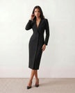 Blazer Midi Dress Women V-Neck Button-Front Back Slit Cocktail