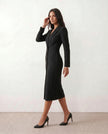 Blazer Midi Dress Women V-Neck Button-Front Back Slit Cocktail