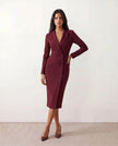 Blazer Midi Dress Women V-Neck Button-Front Back Slit Cocktail