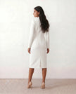 Blazer Midi Dress Women V-Neck Button-Front Back Slit Cocktail