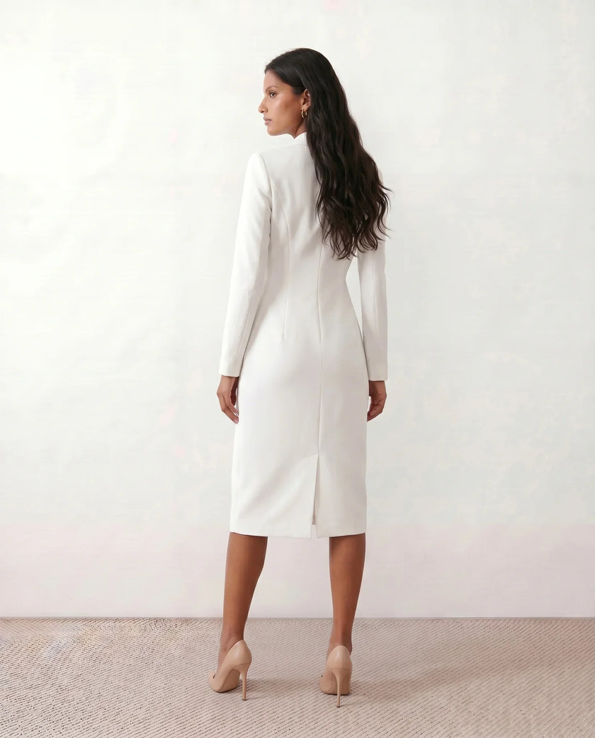 Blazer Midi Dress Women V-Neck Button-Front Back Slit Cocktail