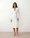 Blazer Midi Dress Women V-Neck Button-Front Back Slit Cocktail