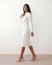 Blazer Midi Dress Women V-Neck Button-Front Back Slit Cocktail