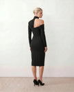 Cocktail Midi Dress Women Asymmetric Mock Neck Open Back Slit