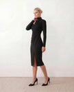 Cocktail Midi Dress Women Asymmetric Mock Neck Open Back Slit