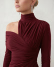 Cocktail Midi Dress Women Asymmetric Mock Neck Open Back Slit