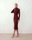 Cocktail Midi Dress Women Asymmetric Mock Neck Open Back Slit