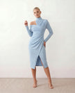 Cocktail Midi Dress Women Asymmetric Mock Neck Open Back Slit