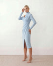 Cocktail Midi Dress Women Asymmetric Mock Neck Open Back Slit