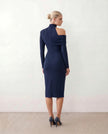 Cocktail Midi Dress Women Asymmetric Mock Neck Open Back Slit