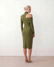 Cocktail Midi Dress Women Asymmetric Mock Neck Open Back Slit