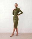 Cocktail Midi Dress Women Asymmetric Mock Neck Open Back Slit