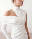Cocktail Midi Dress Women Asymmetric Mock Neck Open Back Slit