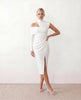 Cocktail Midi Dress Women Asymmetric Mock Neck Open Back Slit