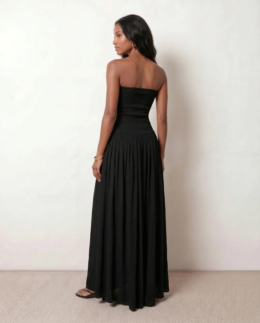 Maxi Dress Women Strapless A-Line Smocked Wedding Guest