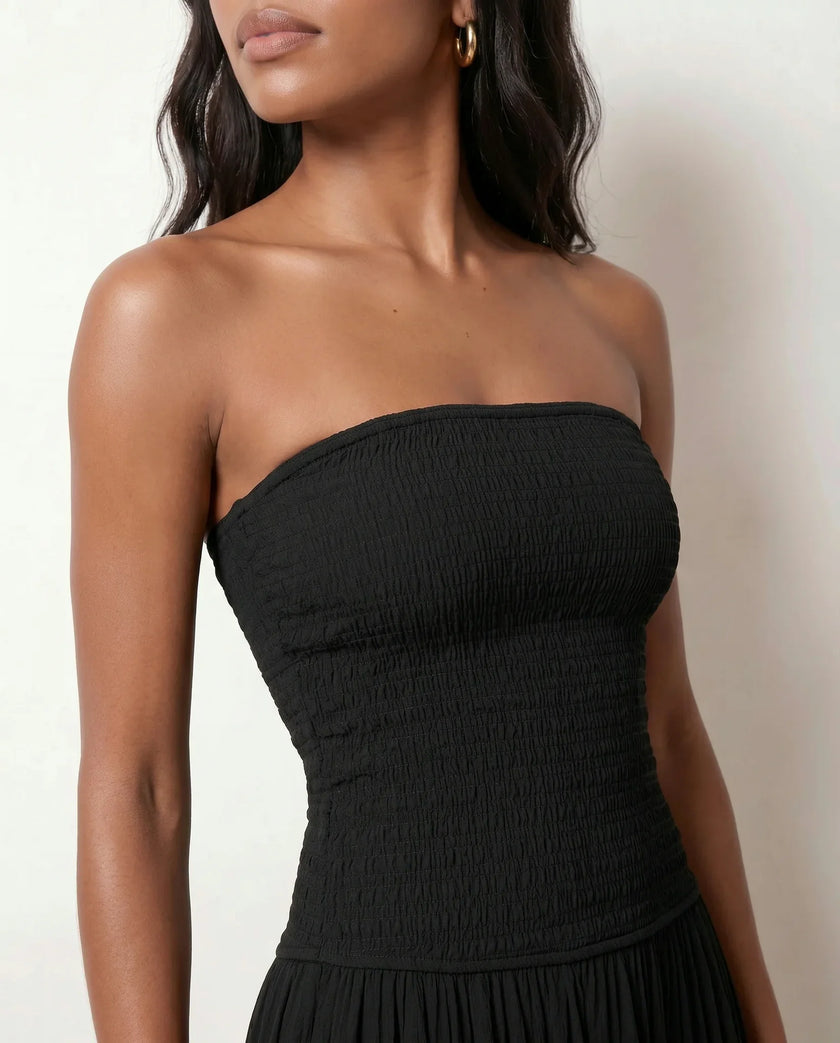 Maxi Dress Women Strapless A-Line Smocked Wedding Guest