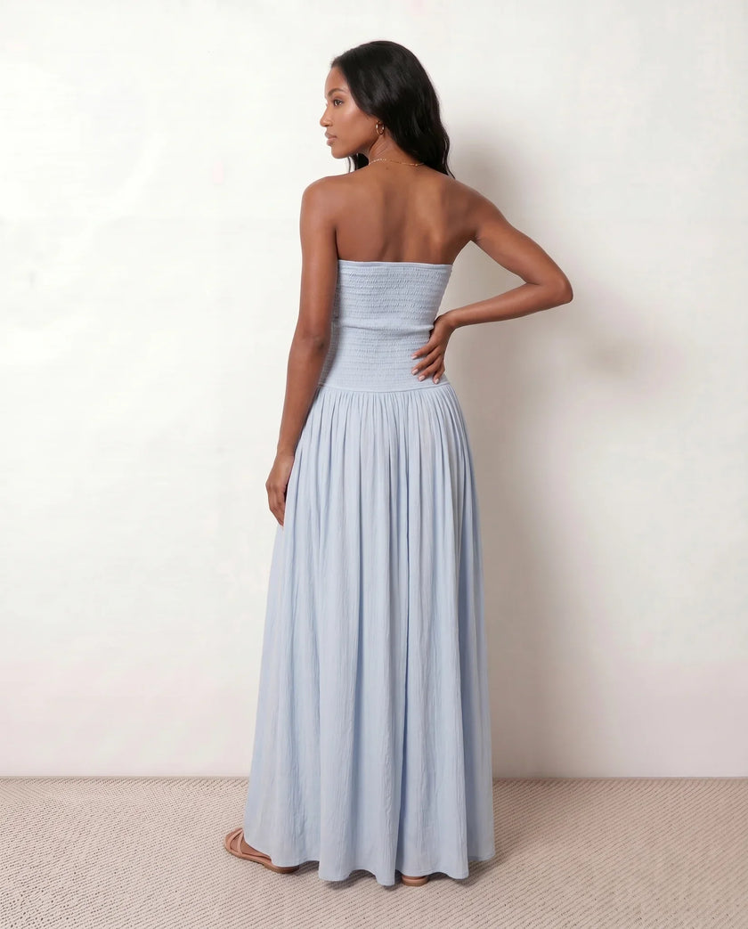 Maxi Dress Women Strapless A-Line Smocked Wedding Guest