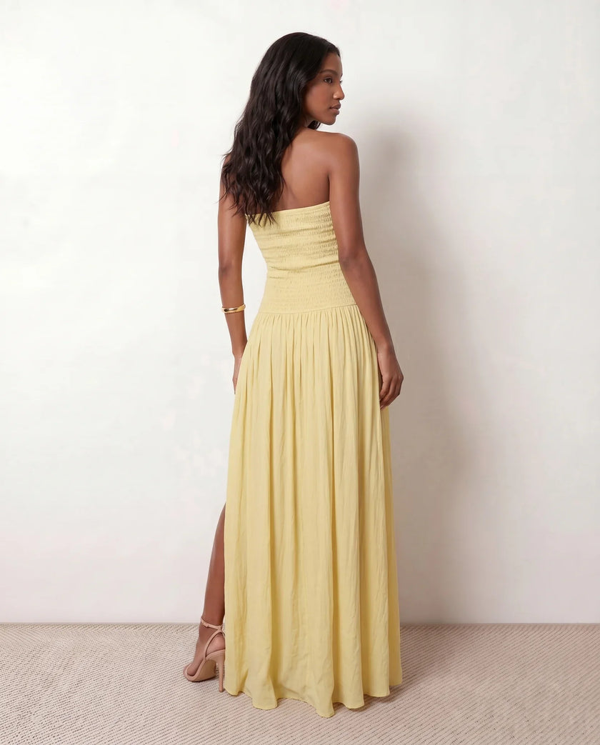 Maxi Dress Women Strapless A-Line Smocked Wedding Guest