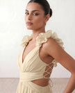 Wedding Guest Midi Dress Women V-Neck Lace-Up Back A-Line