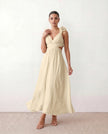Wedding Guest Midi Dress Women V-Neck Lace-Up Back A-Line