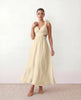 Wedding Guest Midi Dress Women V-Neck Lace-Up Back A-Line