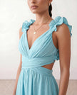 Wedding Guest Midi Dress Women V-Neck Lace-Up Back A-Line