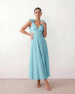 Wedding Guest Midi Dress Women V-Neck Lace-Up Back A-Line